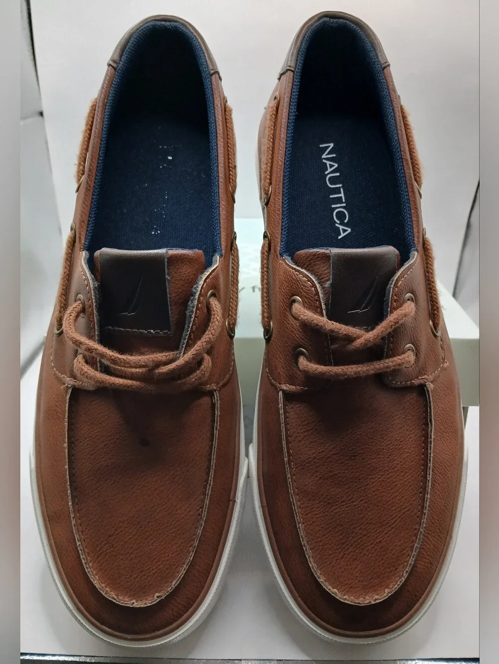 Nautica Men’s Tan/Brown Leather Moccasin Boat Shoes